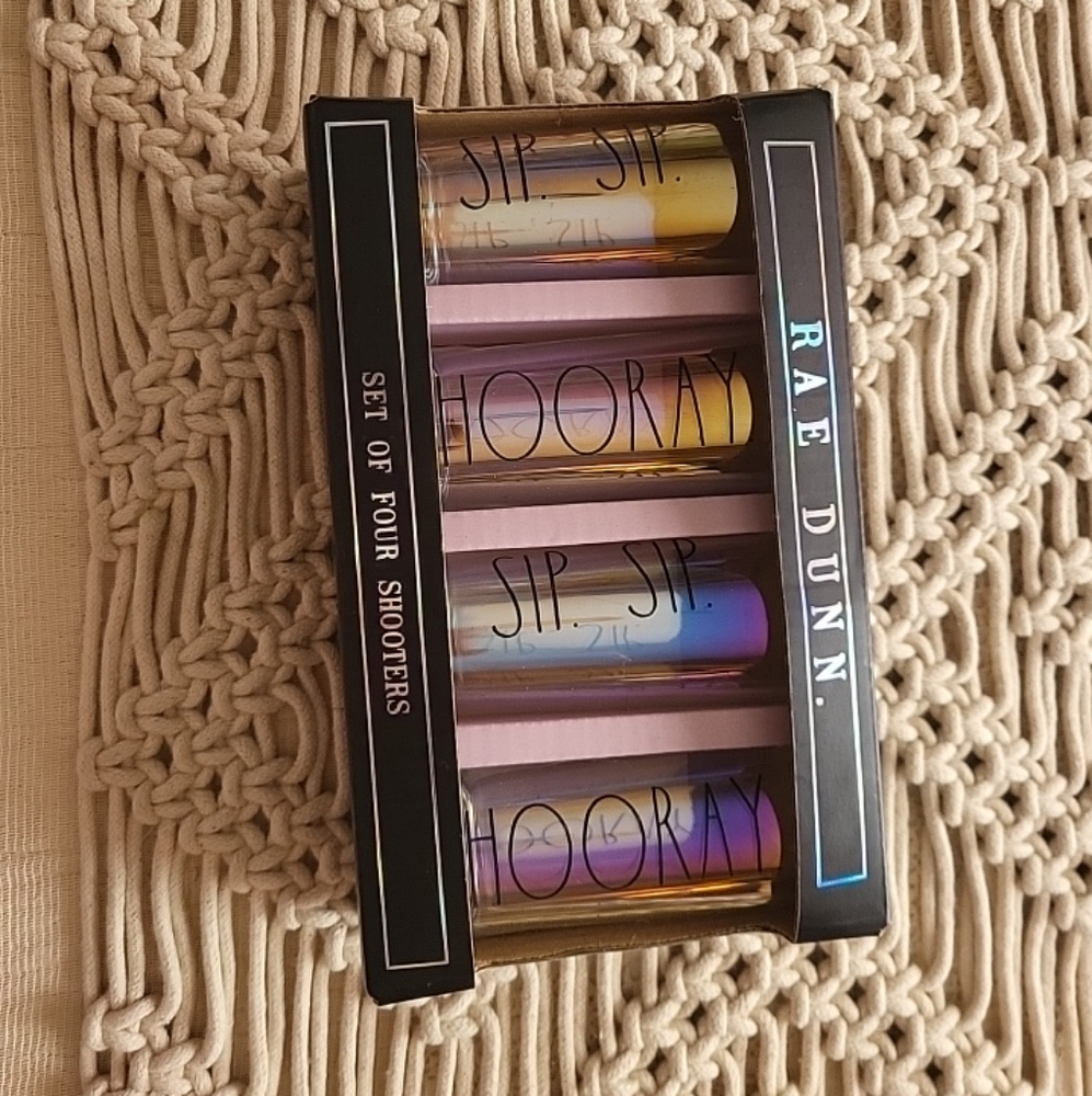 Rae Dunn Set of Four Shooters - Sip Sip Hooray